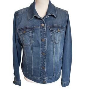 Liverpool Denim Jean Jacket Womens Large Blue Cotton Stretch Trucker Western